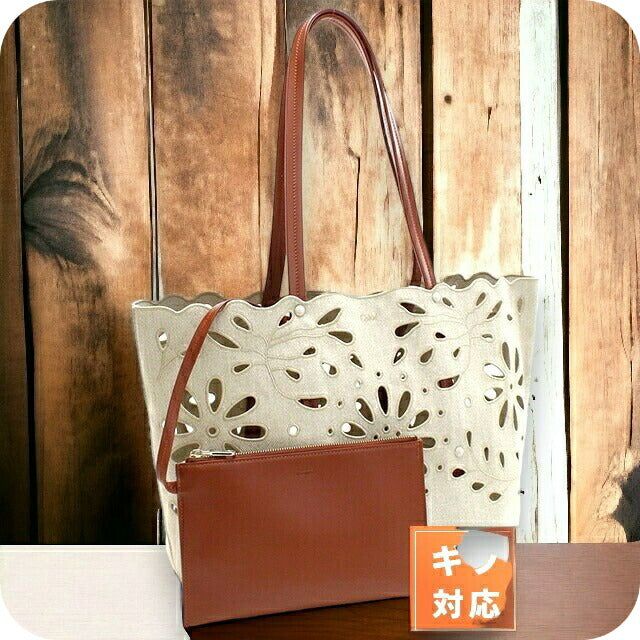 クロエ トートバッグ レディース ブランド CHLOE リネン イタリア CHC22SS493G23 SEPIA BROWN ベージュ系 ブラウン系 バッグ CHL22SS493G23011