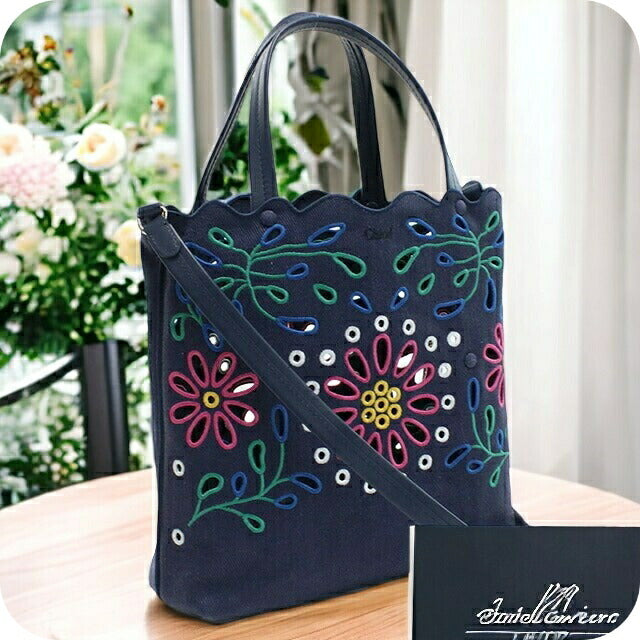 クロエ トートバッグ レディース ブランド CHLOE リネン イタリア CHC22SS494G24 NAVY ネイビー系 バッグ CHL22SS494G24011