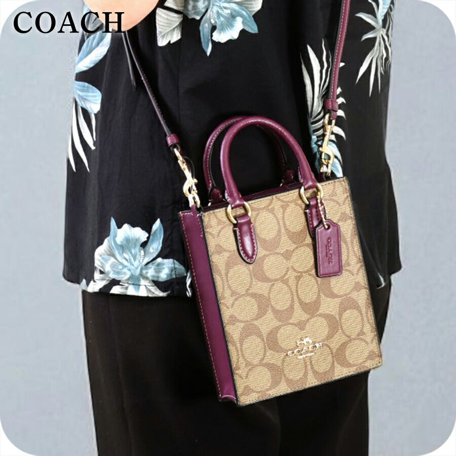 コーチ ハンドバッグ レディース ブランド COACH シグネチャー CJ494 IMRSF カーキベージュ/ディープベリーパープル CJ494-IMRSF-1