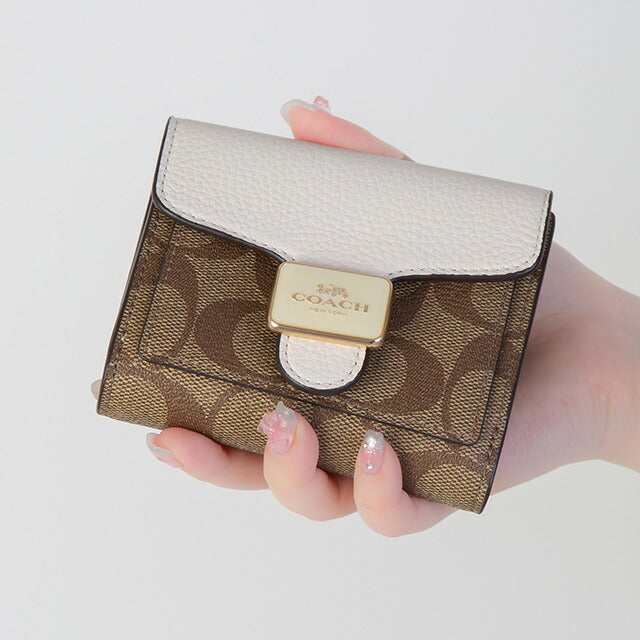 コーチ 二つ折り財布 レディース ブランド COACH シグネチャー レザー C7805 IMDJ8 1 ベージュ/ホワイト C7805-IMDJ8-1