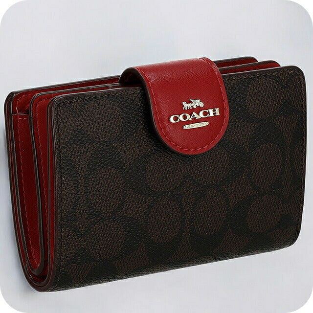コーチ 二つ折り財布 レディース ブランド COACH シグネチャー CW786 IMXD0 1 ダークブラウン/ボルドー CW786-IMXD0-1