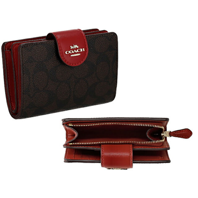 コーチ 二つ折り財布 レディース ブランド COACH シグネチャー CW786 IMXD0 1 ダークブラウン/ボルドー CW786-IMXD0-1