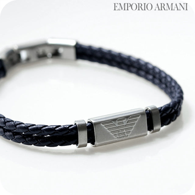 Emporio Armani 手链男士品牌皮革双层包裹不锈钢皮革 EGS2995040 银黑色配件 EGS2995040
