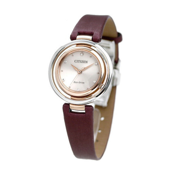 公民L Eco Drive太阳能钻石女子EM0669-21X公民Arkley观看品牌珍珠白色红棕色手表EM0669-21X