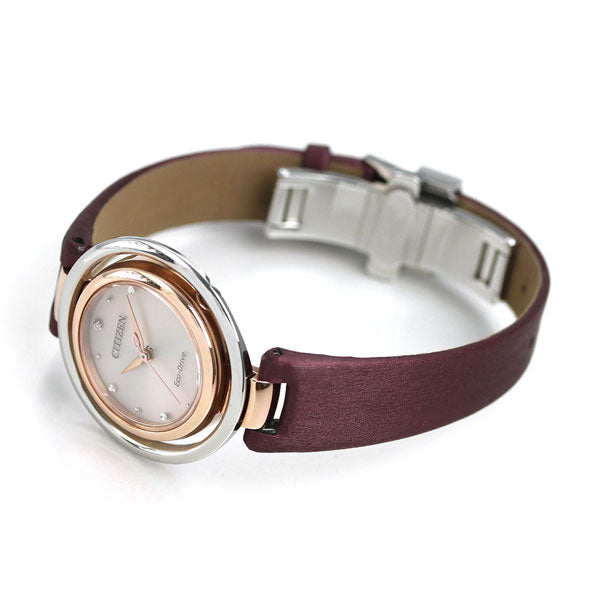 公民L Eco Drive太阳能钻石女子EM0669-21X公民Arkley观看品牌珍珠白色红棕色手表EM0669-21X