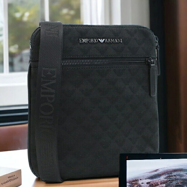 エンポリオ・アルマーニ 斜め掛けショルダーバッグ メンズ ブランド ポリエステル コットン Y4M185 BLACK-BLACK ブラック バッグ EMAY4M185081