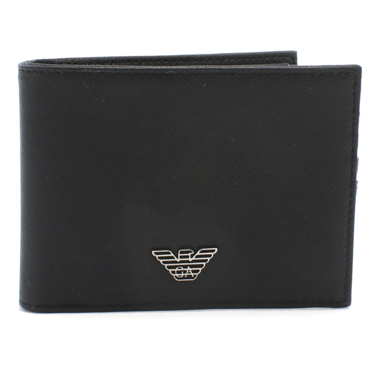 エンポリオ・アルマーニ 二折財布小銭入付き メンズ 再生レザー チュニジア Y4R165 BLACK-BLACK ブラック 財布 EMAY4R165091