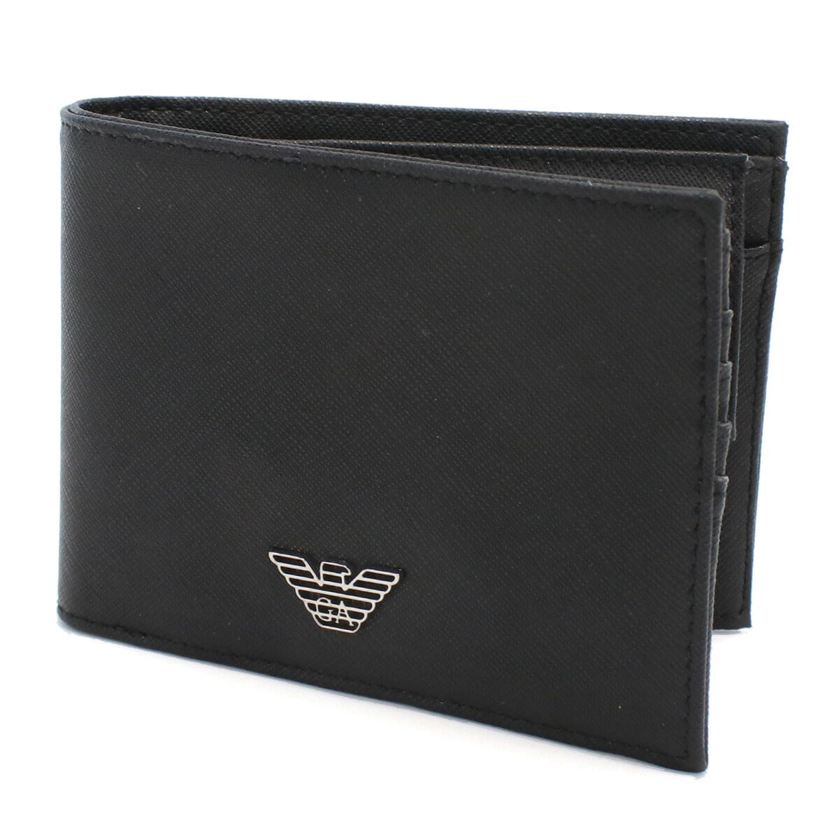 エンポリオ・アルマーニ 二折財布小銭入付き メンズ 再生レザー チュニジア Y4R165 BLACK-BLACK ブラック 財布 EMAY4R165091