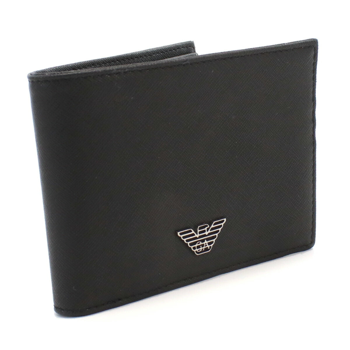 エンポリオ・アルマーニ 二折財布小銭入付き メンズ 再生レザー チュニジア Y4R165 BLACK-BLACK ブラック 財布 EMAY4R165091