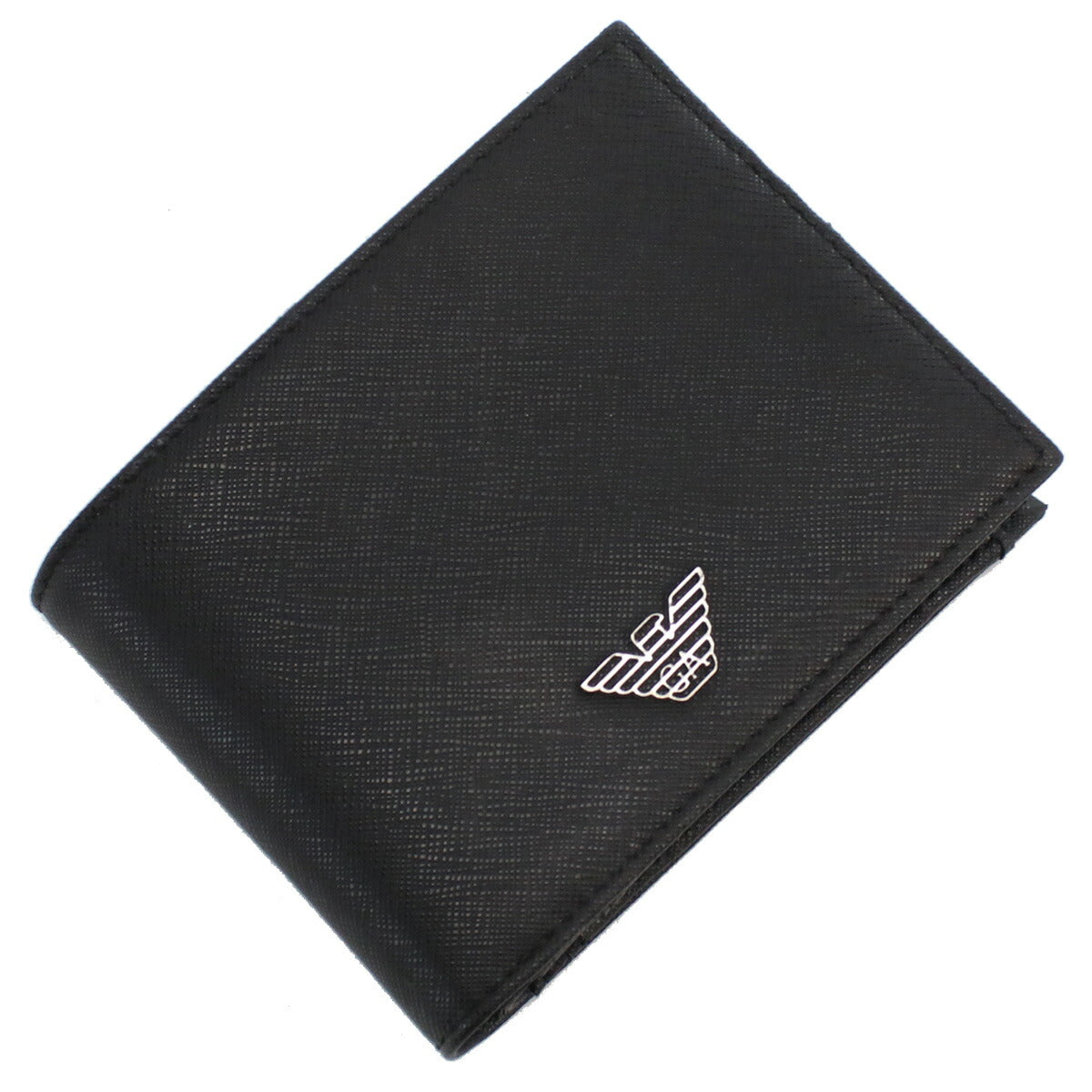 エンポリオ・アルマーニ 二折財布小銭入付き メンズ 再生レザー チュニジア Y4R165 BLACK-BLACK ブラック 財布 EMAY4R165091