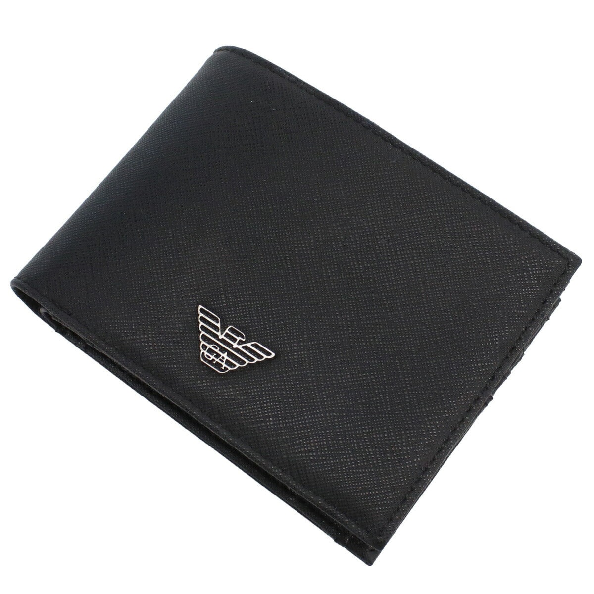 エンポリオ・アルマーニ 二折財布小銭入付き メンズ 再生レザー チュニジア Y4R165 BLACK-BLACK ブラック 財布 EMAY4R165091