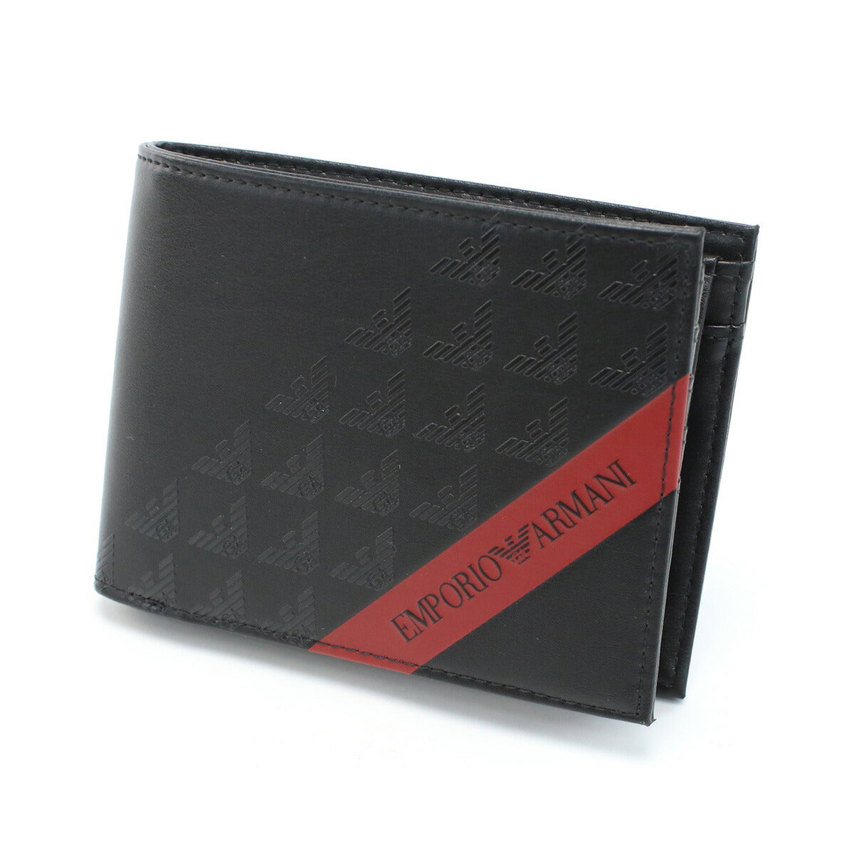 エンポリオ・アルマーニ 二折財布小銭入付き メンズ ブランド ポリウレタン Y4R165 BLACK-BLACK EAGLES ブラック 財布 EMAY4R165131