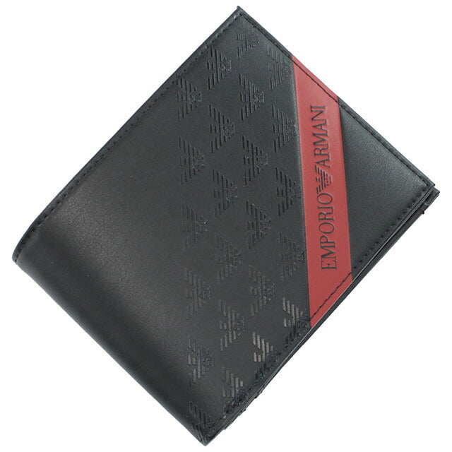 エンポリオ・アルマーニ 二折財布小銭入付き メンズ ブランド ポリウレタン Y4R165 BLACK-BLACK EAGLES ブラック 財布 EMAY4R165131