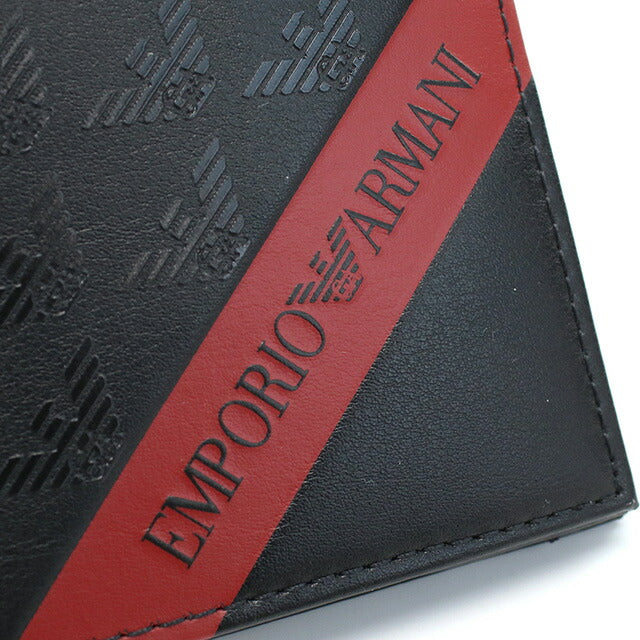 エンポリオ・アルマーニ 二折財布小銭入付き メンズ ブランド ポリウレタン Y4R165 BLACK-BLACK EAGLES ブラック 財布 EMAY4R165131
