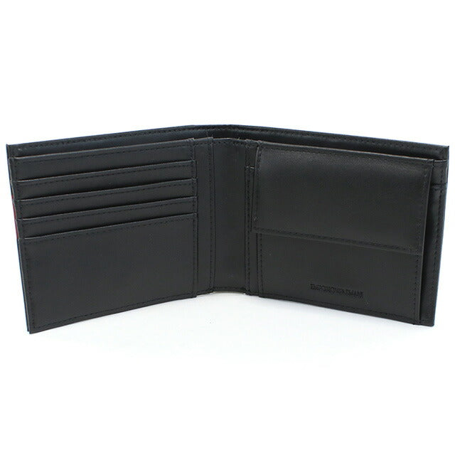 エンポリオ・アルマーニ 二折財布小銭入付き メンズ ブランド ポリウレタン Y4R165 BLACK-BLACK EAGLES ブラック 財布 EMAY4R165131
