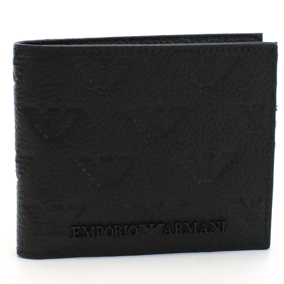 エンポリオ・アルマーニ 二つ折り財布 メンズ レザー オープンポケット×2 YEM122 BLACK ブラック 財布 EMAYEM122431