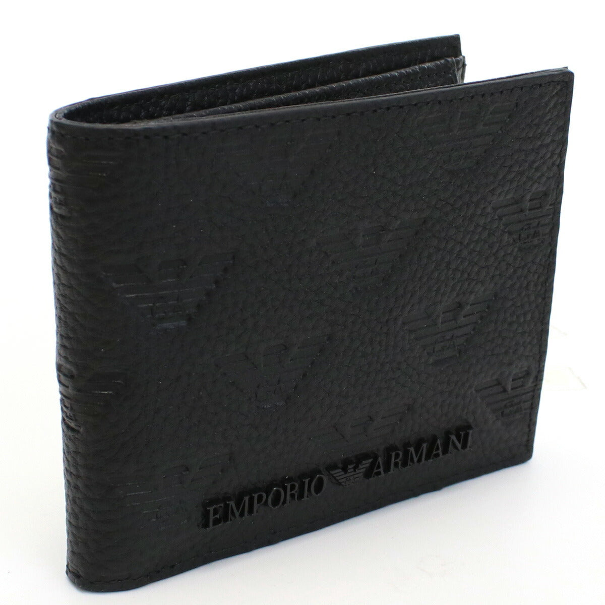 エンポリオ・アルマーニ 二つ折り財布 メンズ レザー オープンポケット×2 YEM122 BLACK ブラック 財布 EMAYEM122431