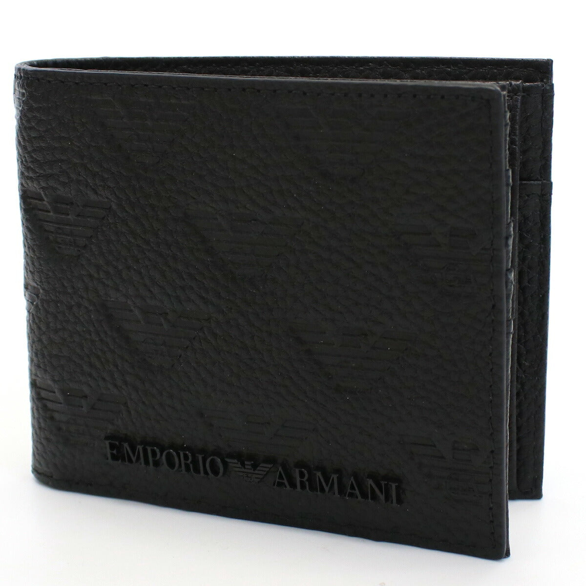 エンポリオ・アルマーニ 二つ折り財布 メンズ レザー オープンポケット×2 YEM122 BLACK ブラック 財布 EMAYEM122431