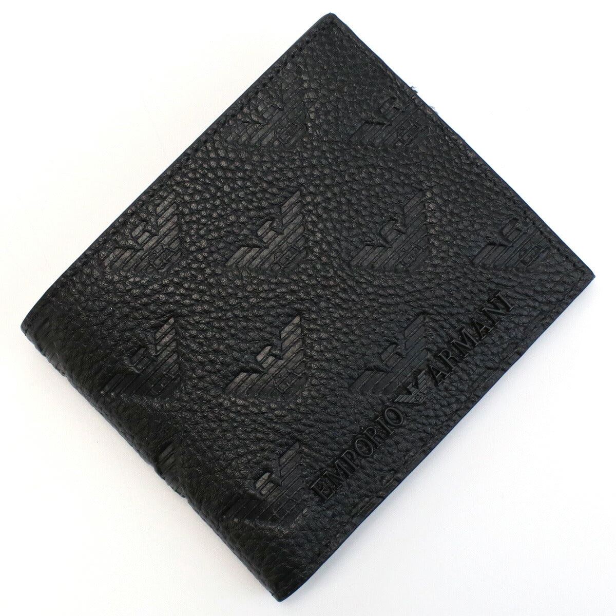 エンポリオ・アルマーニ 二つ折り財布 メンズ レザー オープンポケット×2 YEM122 BLACK ブラック 財布 EMAYEM122431