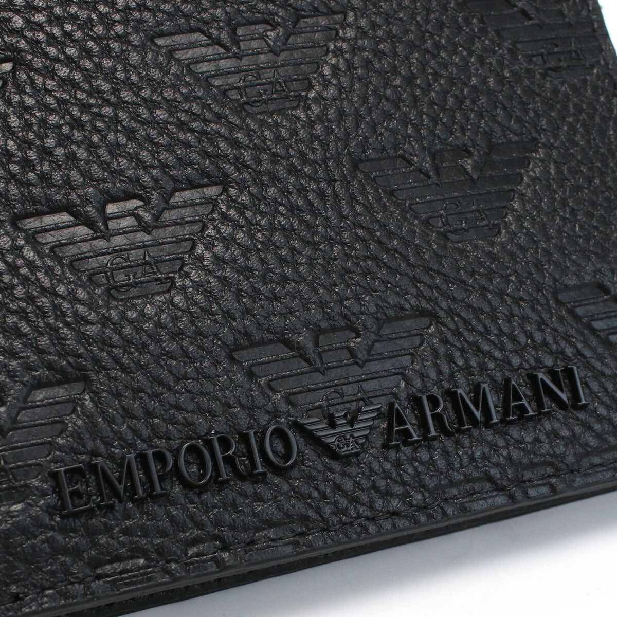 エンポリオ・アルマーニ 二つ折り財布 メンズ レザー オープンポケット×2 YEM122 BLACK ブラック 財布 EMAYEM122431