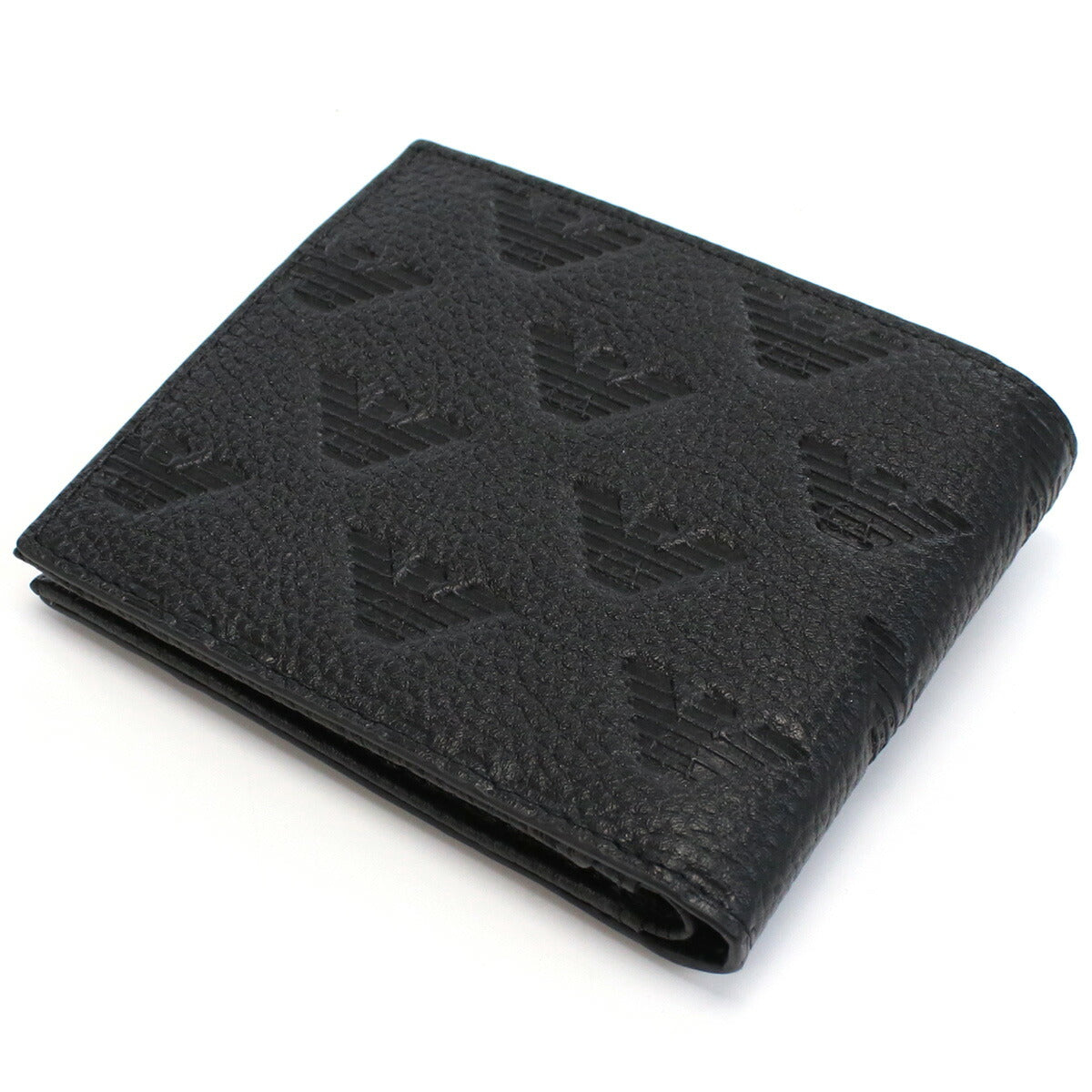 エンポリオ・アルマーニ 二つ折り財布 メンズ レザー オープンポケット×2 YEM122 BLACK ブラック 財布 EMAYEM122431