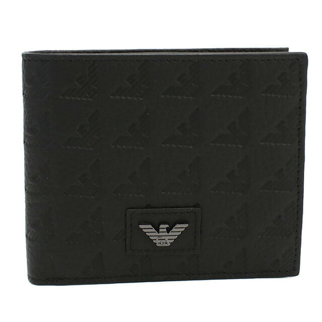 エンポリオ・アルマーニ 二折財布小銭入付き メンズ ブランド EMPORIO ARMANI レザー チュニジア YEM122 BLACK ブラック 財布 EMAYEM122451
