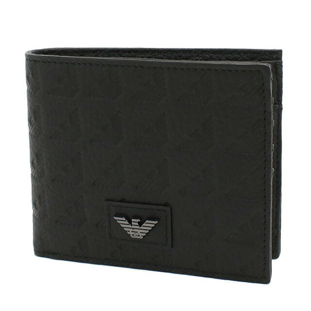 エンポリオ・アルマーニ 二折財布小銭入付き メンズ ブランド EMPORIO ARMANI レザー チュニジア YEM122 BLACK ブラック 財布 EMAYEM122451