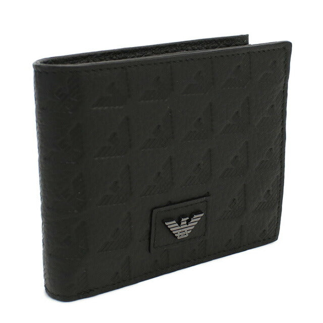 エンポリオ・アルマーニ 二折財布小銭入付き メンズ ブランド EMPORIO ARMANI レザー チュニジア YEM122 BLACK ブラック 財布 EMAYEM122451