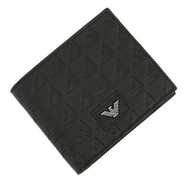 エンポリオ・アルマーニ 二折財布小銭入付き メンズ ブランド EMPORIO ARMANI レザー チュニジア YEM122 BLACK ブラック 財布 EMAYEM122451