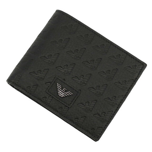 エンポリオ・アルマーニ 二折財布小銭入付き メンズ ブランド EMPORIO ARMANI レザー チュニジア YEM122 BLACK ブラック 財布 EMAYEM122451