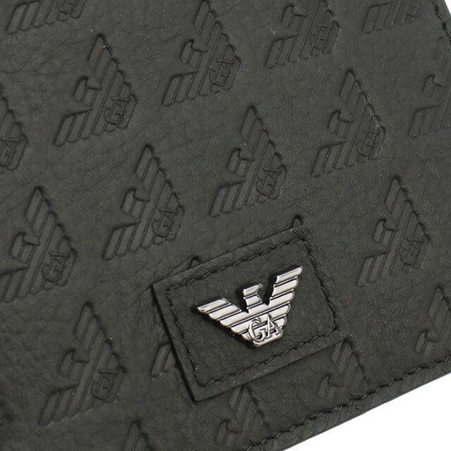 エンポリオ・アルマーニ 二折財布小銭入付き メンズ ブランド EMPORIO ARMANI レザー チュニジア YEM122 BLACK ブラック 財布 EMAYEM122451