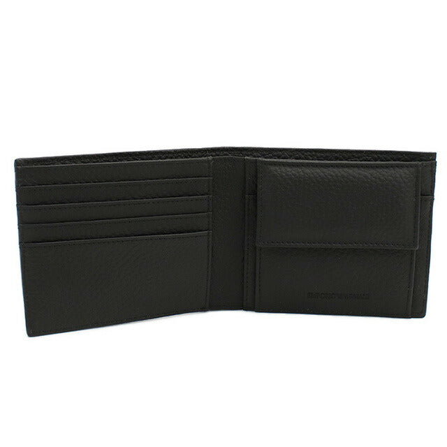 エンポリオ・アルマーニ 二折財布小銭入付き メンズ ブランド EMPORIO ARMANI レザー チュニジア YEM122 BLACK ブラック 財布 EMAYEM122451