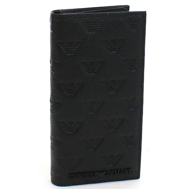 エンポリオ・アルマーニ 長財布ニ折小銭入付き メンズ ブランド Emporio Armani レザー YEM474 BLACK ブラック 財布 EMAYEM474511