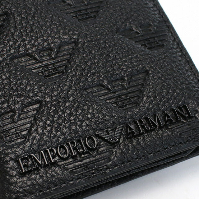 エンポリオ・アルマーニ 長財布ニ折小銭入付き メンズ ブランド Emporio Armani レザー YEM474 BLACK ブラック 財布 EMAYEM474511