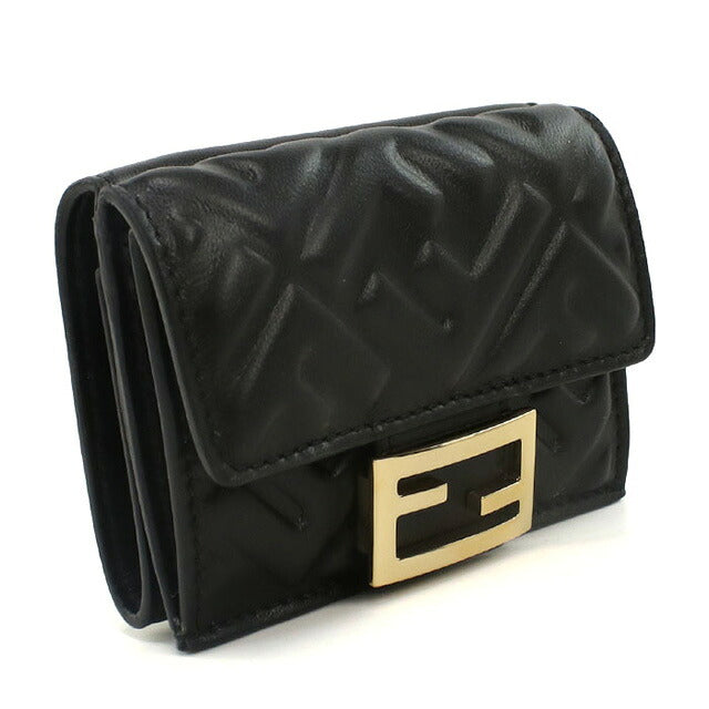Fendi tri-fold wallet with coin purse ladies brand FENDI leather 8M0395 black wallet FEN8M0395041