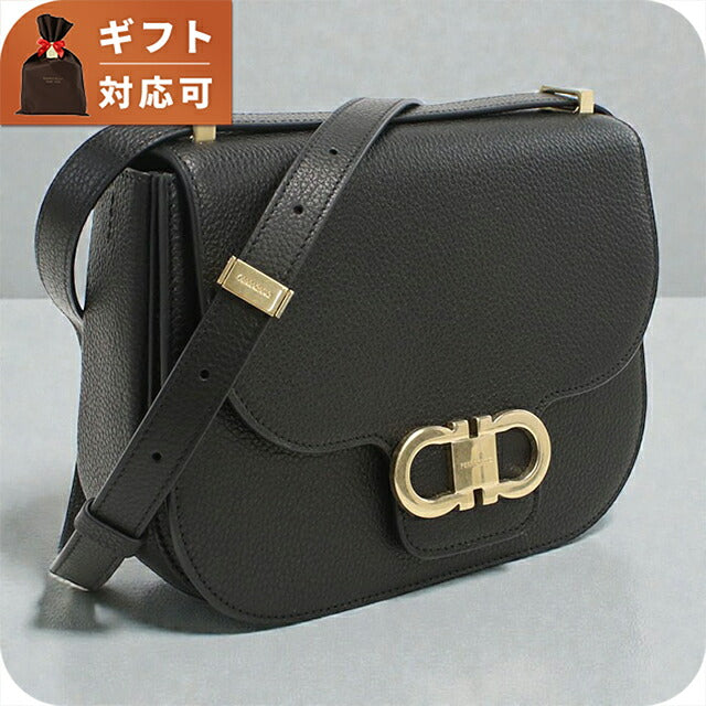 菲拉格慕斜挎单肩包女式品牌 FERRAGAMO DOUBLE GANCIO FLAP 21-9867 黑色包 FER21-9867011