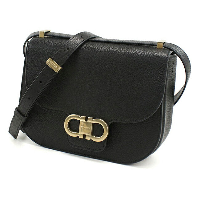 菲拉格慕斜挎单肩包女式品牌 FERRAGAMO DOUBLE GANCIO FLAP 21-9867 黑色包 FER21-9867011