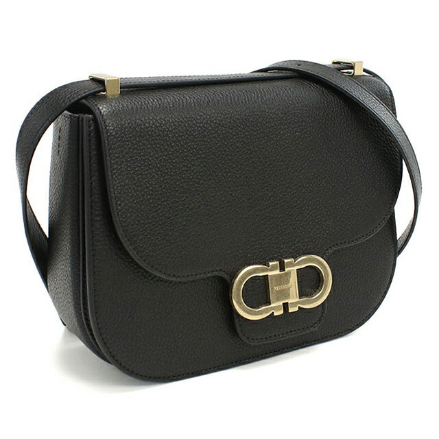 菲拉格慕斜挎单肩包女式品牌 FERRAGAMO DOUBLE GANCIO FLAP 21-9867 黑色包 FER21-9867011
