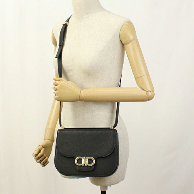 菲拉格慕斜挎单肩包女式品牌 FERRAGAMO DOUBLE GANCIO FLAP 21-9867 黑色包 FER21-9867011