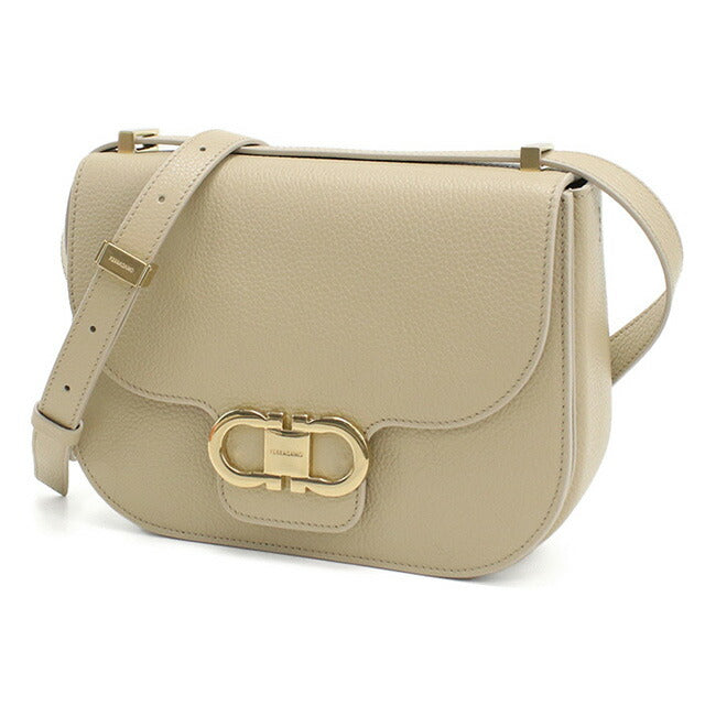 フェラガモ 斜め掛け ショルダーバッグ レディース ブランド FERRAGAMO DOUBLE GANCIO FLAP 21-9867 ベージュ バッグ FER21-9867021