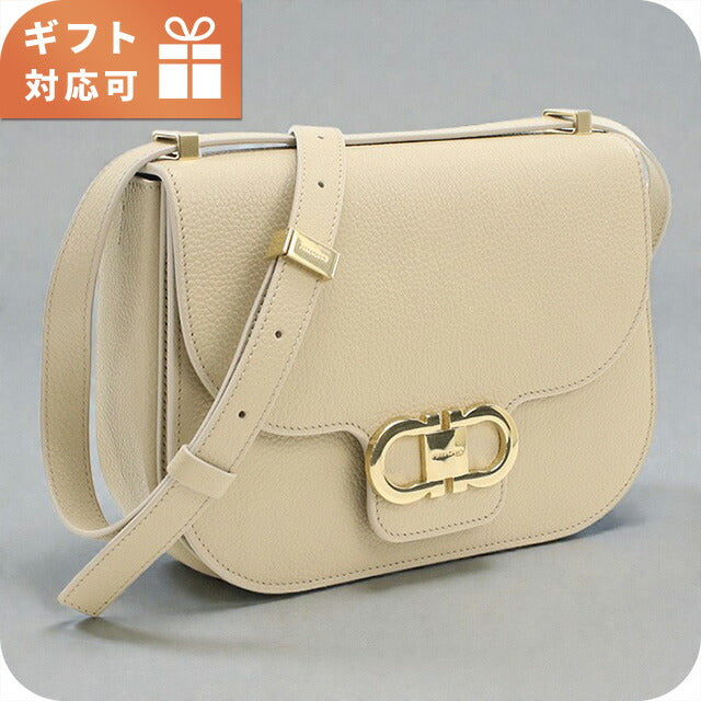 フェラガモ 斜め掛け ショルダーバッグ レディース ブランド FERRAGAMO DOUBLE GANCIO FLAP 21-9867 ベージュ バッグ FER21-9867021