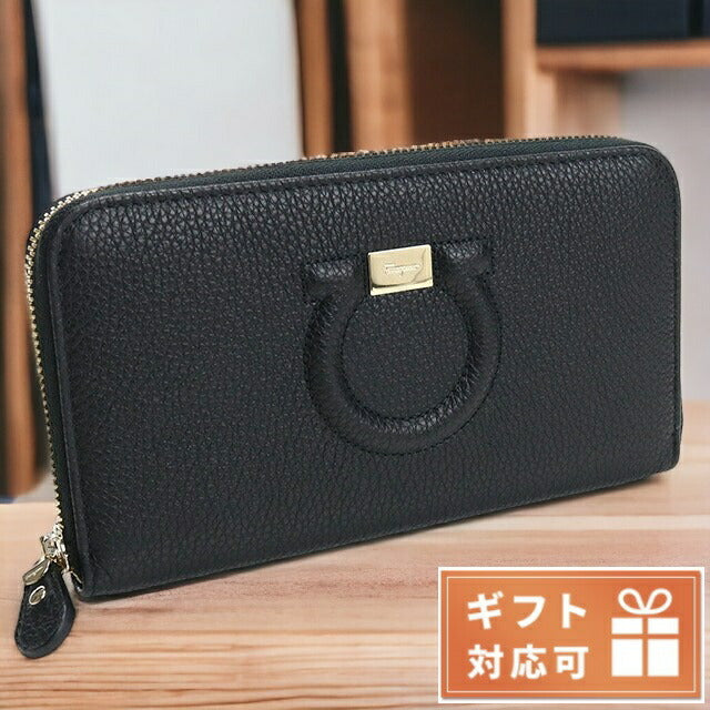 フェラガモ 長財布ラウンドファスナー レディース CALF カーフ イタリア 22-C843 ブラック 財布 FER22-C843021