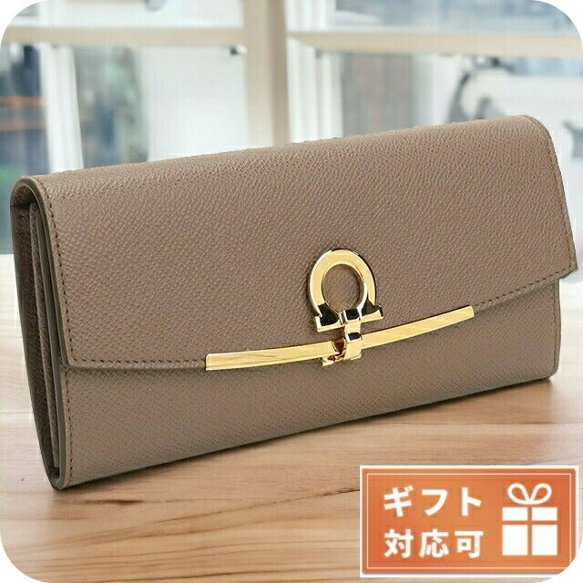 フェラガモ 長財布ニ折小銭入付き レディース PEBBLE CALF カーフ イタリア 22-D150 グレー系 財布 FER22-D150081