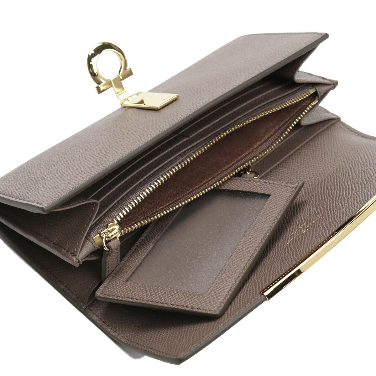 フェラガモ 長財布ニ折小銭入付き レディース PEBBLE CALF カーフ イタリア 22-D150 グレー系 財布 FER22-D150081