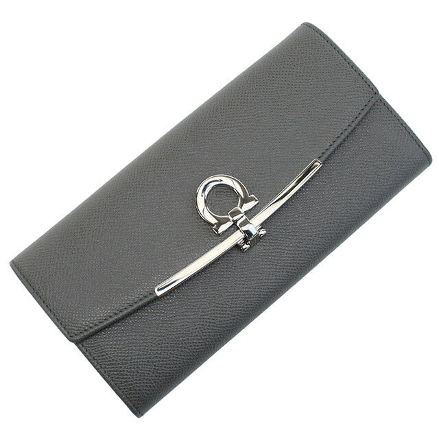 フェラガモ 長財布ニ折小銭入付き レディース ブランド FERRAGAMO GANCINO CLIP イタリア 22-D150 グレー系 財布 FER22-D150101