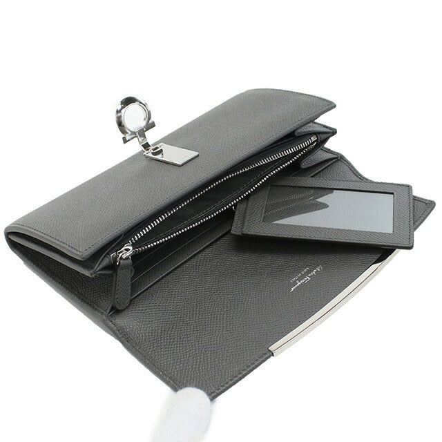フェラガモ 長財布ニ折小銭入付き レディース ブランド FERRAGAMO GANCINO CLIP イタリア 22-D150 グレー系 財布 FER22-D150101
