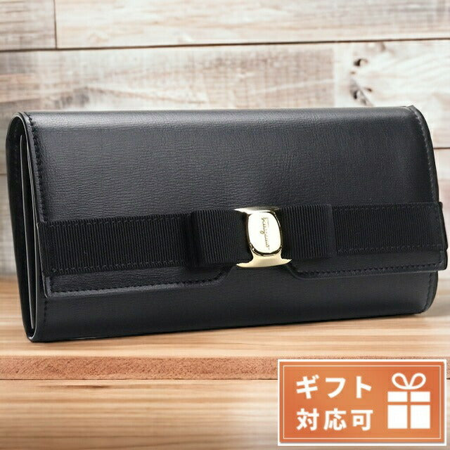 フェラガモ 長財布ニ折小銭入付き レディース レザー イタリアオープンポケット×3 22-E008 ブラック 財布 FER22-E008011