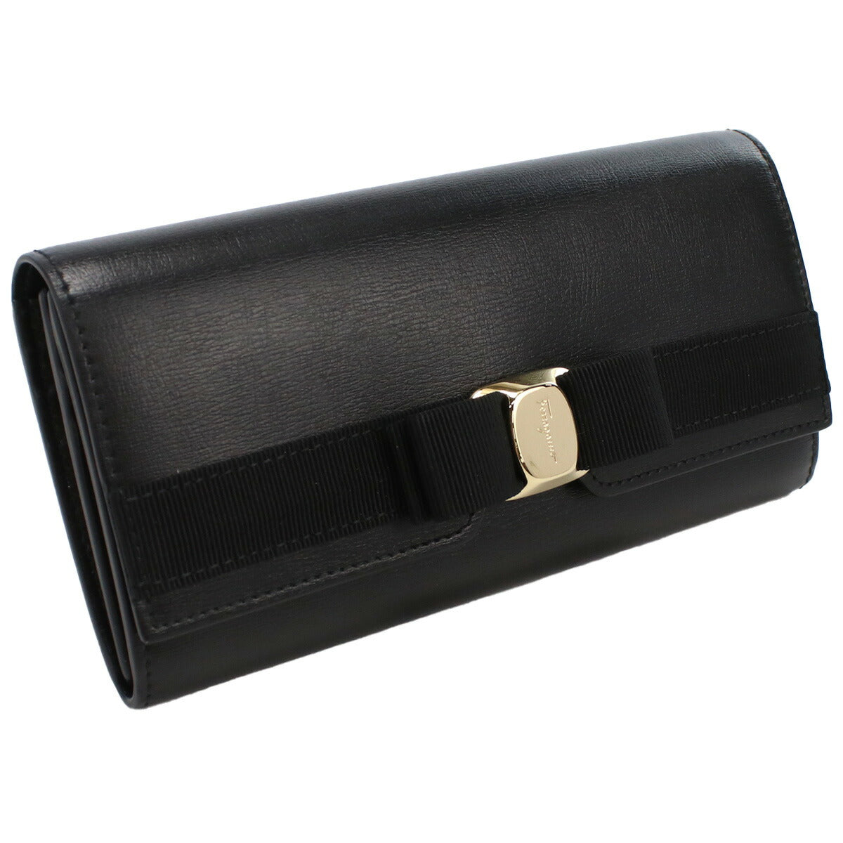 フェラガモ 長財布ニ折小銭入付き レディース レザー イタリアオープンポケット×3 22-E008 ブラック 財布 FER22-E008011