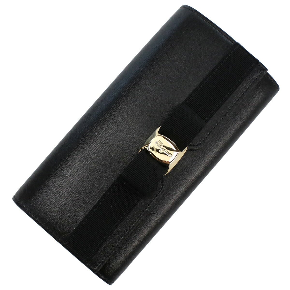 フェラガモ 長財布ニ折小銭入付き レディース レザー イタリアオープンポケット×3 22-E008 ブラック 財布 FER22-E008011