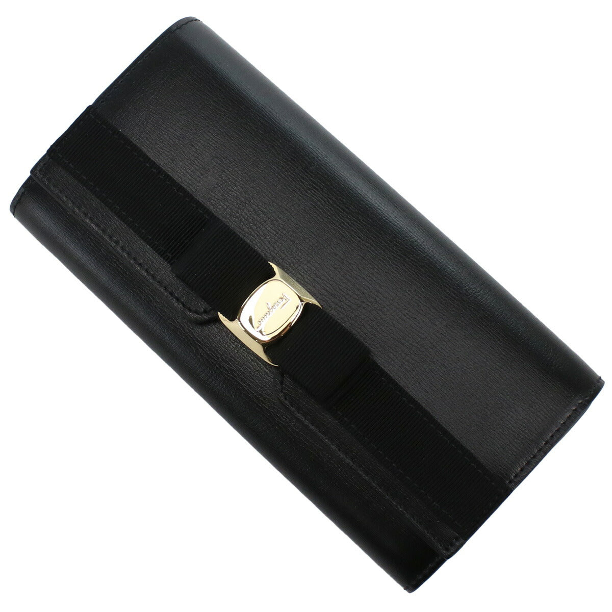 フェラガモ 長財布ニ折小銭入付き レディース レザー イタリアオープンポケット×3 22-E008 ブラック 財布 FER22-E008011